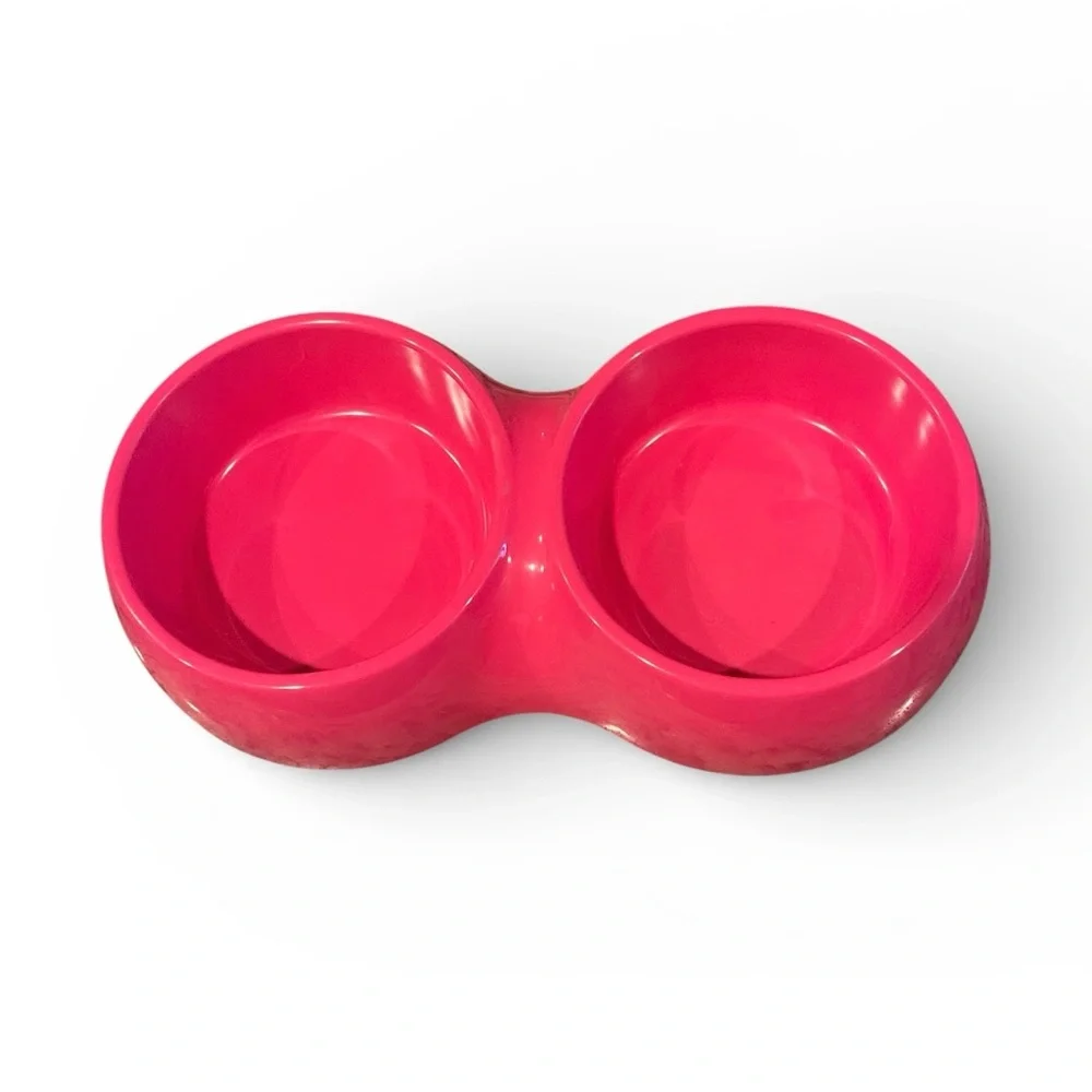 Bowl Mates Hot Pink Heavy Plastic Double Bowl Pet Food Server Dogs Cats